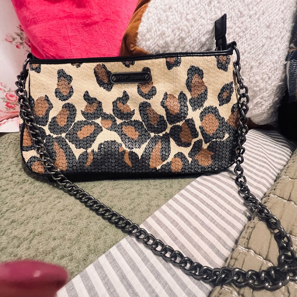 Betsey Johnson Leopard Print Crossbody Bag with Chain